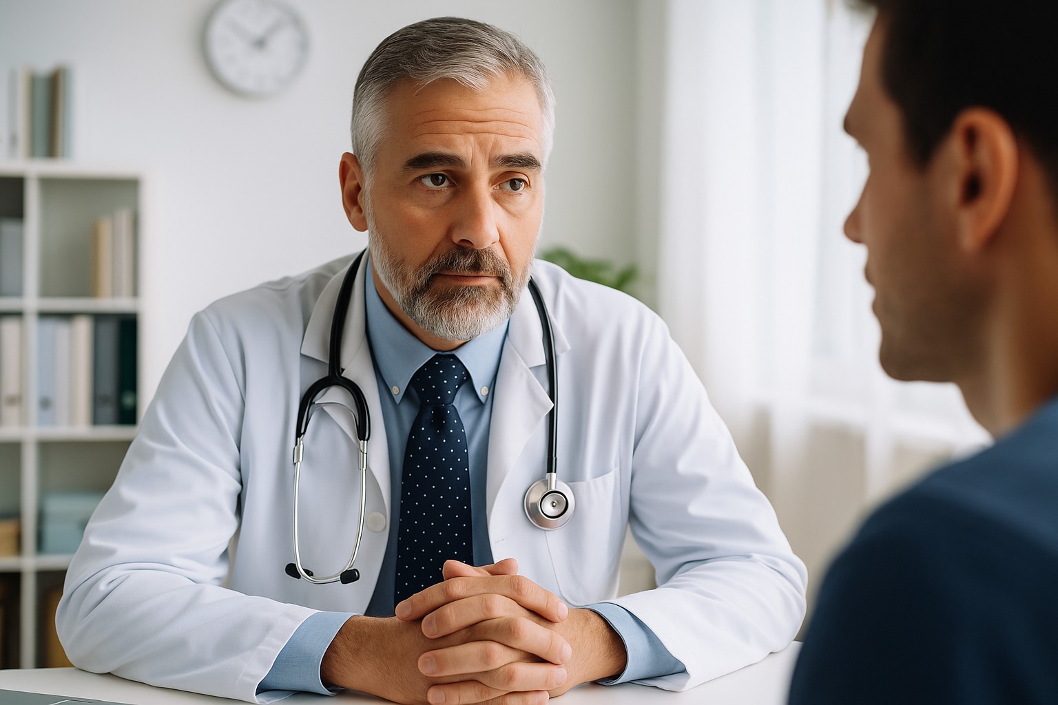 Urologist or andrologist consulting a patient about men’s health issues.