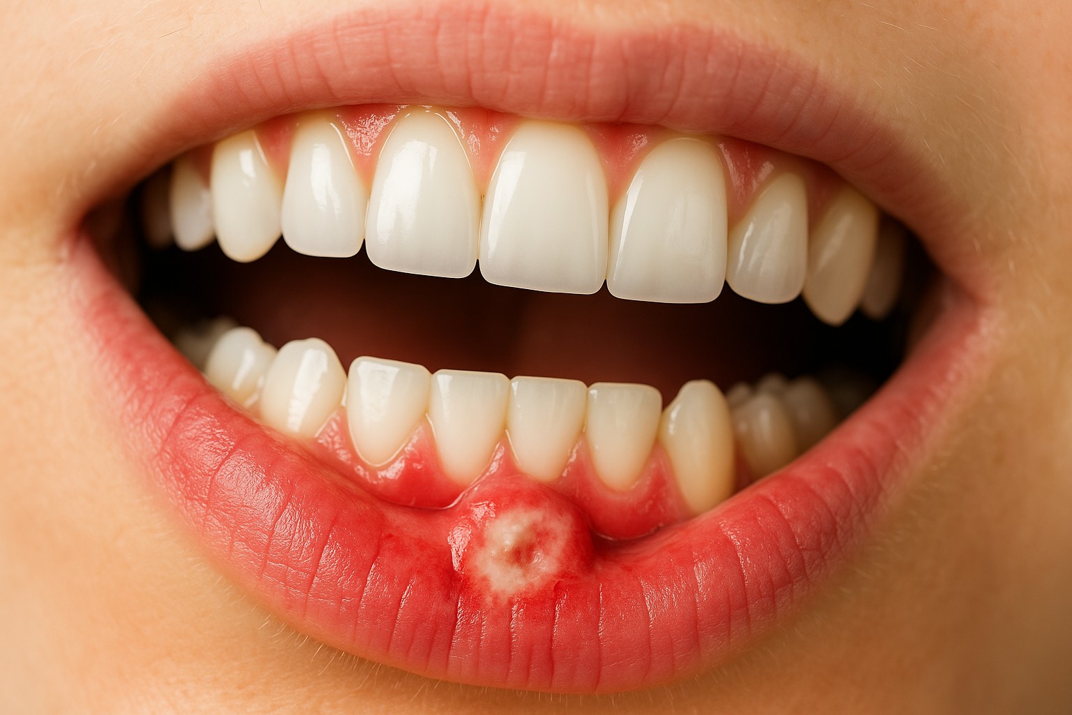 Close-up of a person inspecting their gums closely, highlighting early signs of oral issues linked to nicotine pouch use.