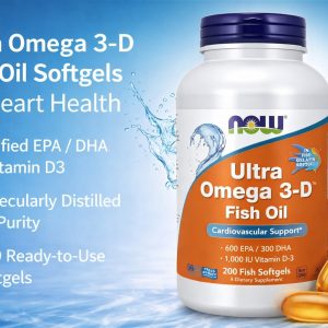Ultra Omega 3-D Fish Oil Softgels for Heart Health – 200 Count