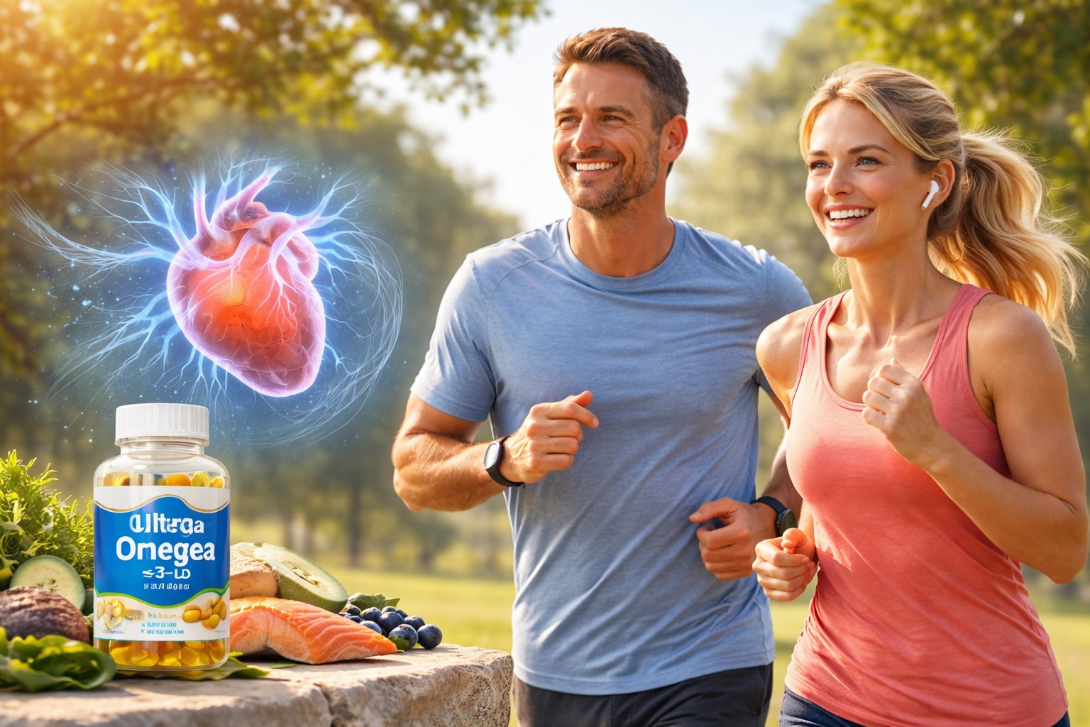 Healthy adult walking outdoors in soft sunlight symbolizing improved heart circulation and omega-3 support for cardiovascular wellness