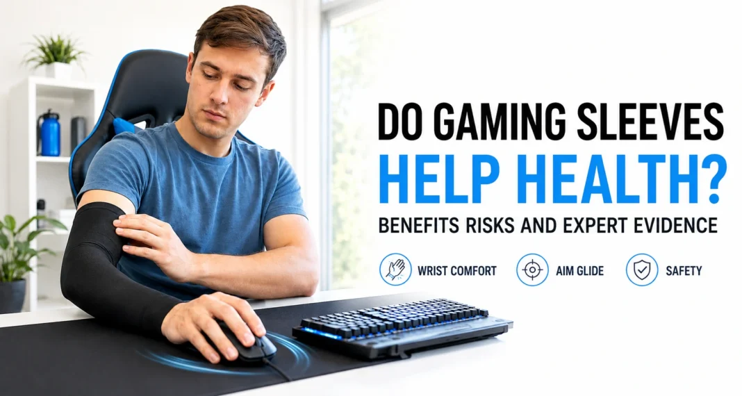 Gamer wearing an arm sleeve while using a mouse to reduce friction and improve wrist comfort