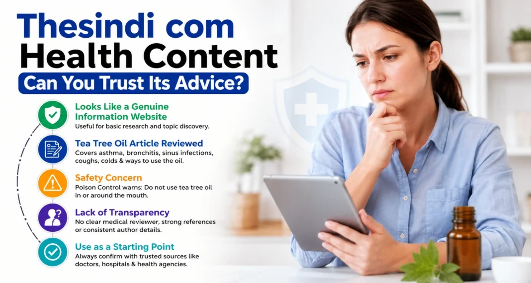Thesindi com Health Content Can You Trust Its Advice Thesindi com health content review showing a woman checking online medical advice with key trust and safety concerns
